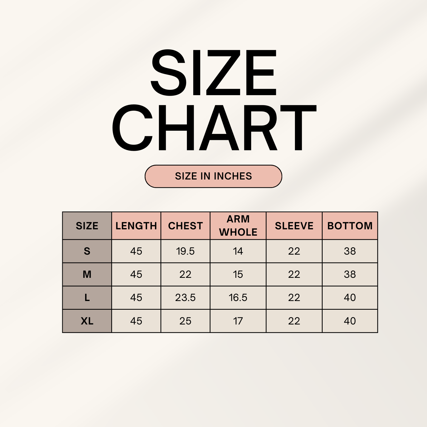 Gul-e-Siyah Size Chart