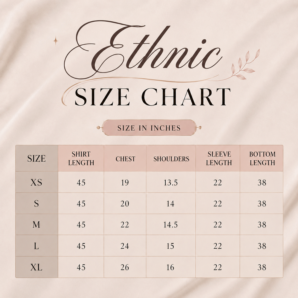 Gul-e-Siyah Size Chart