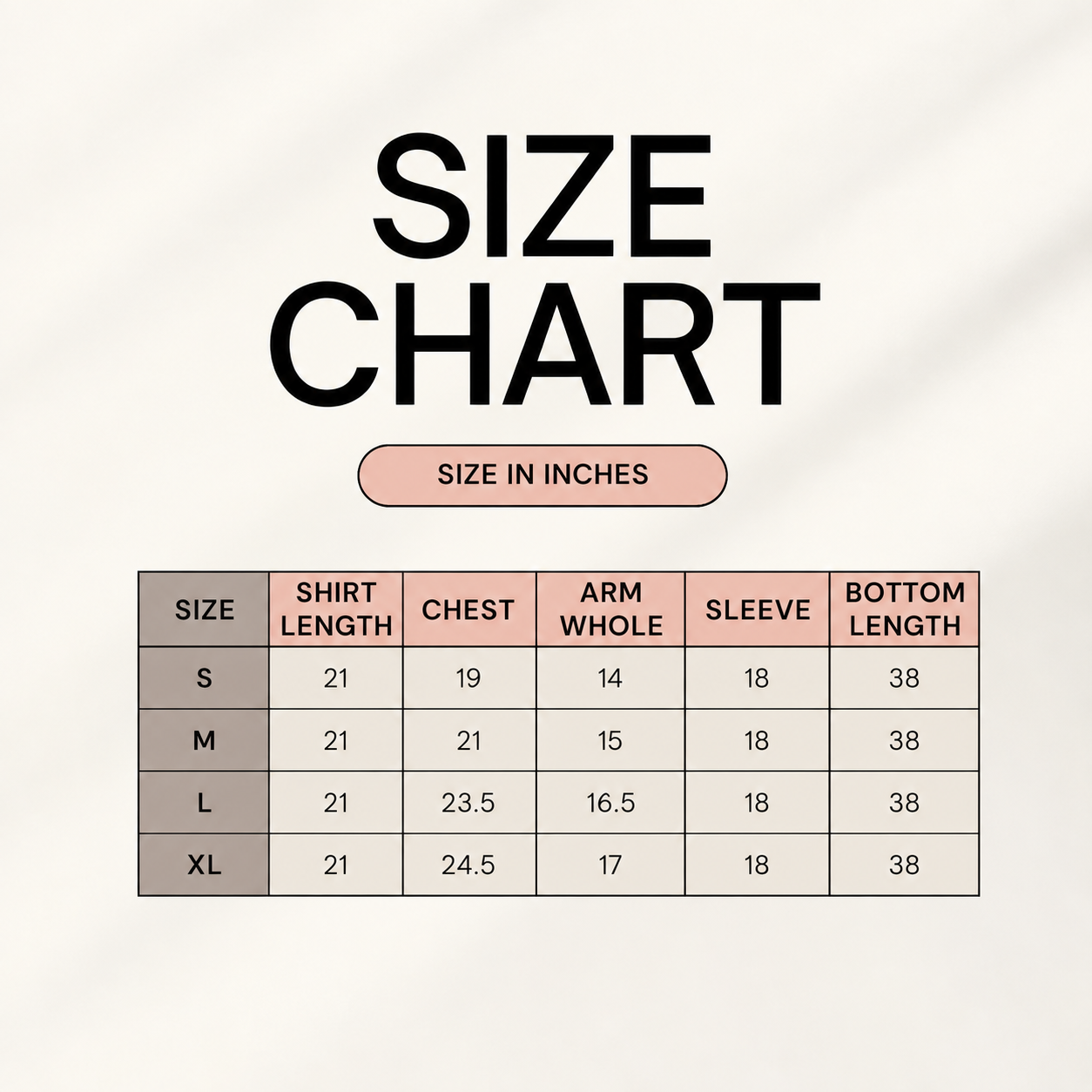 Skirt Set Size Chart