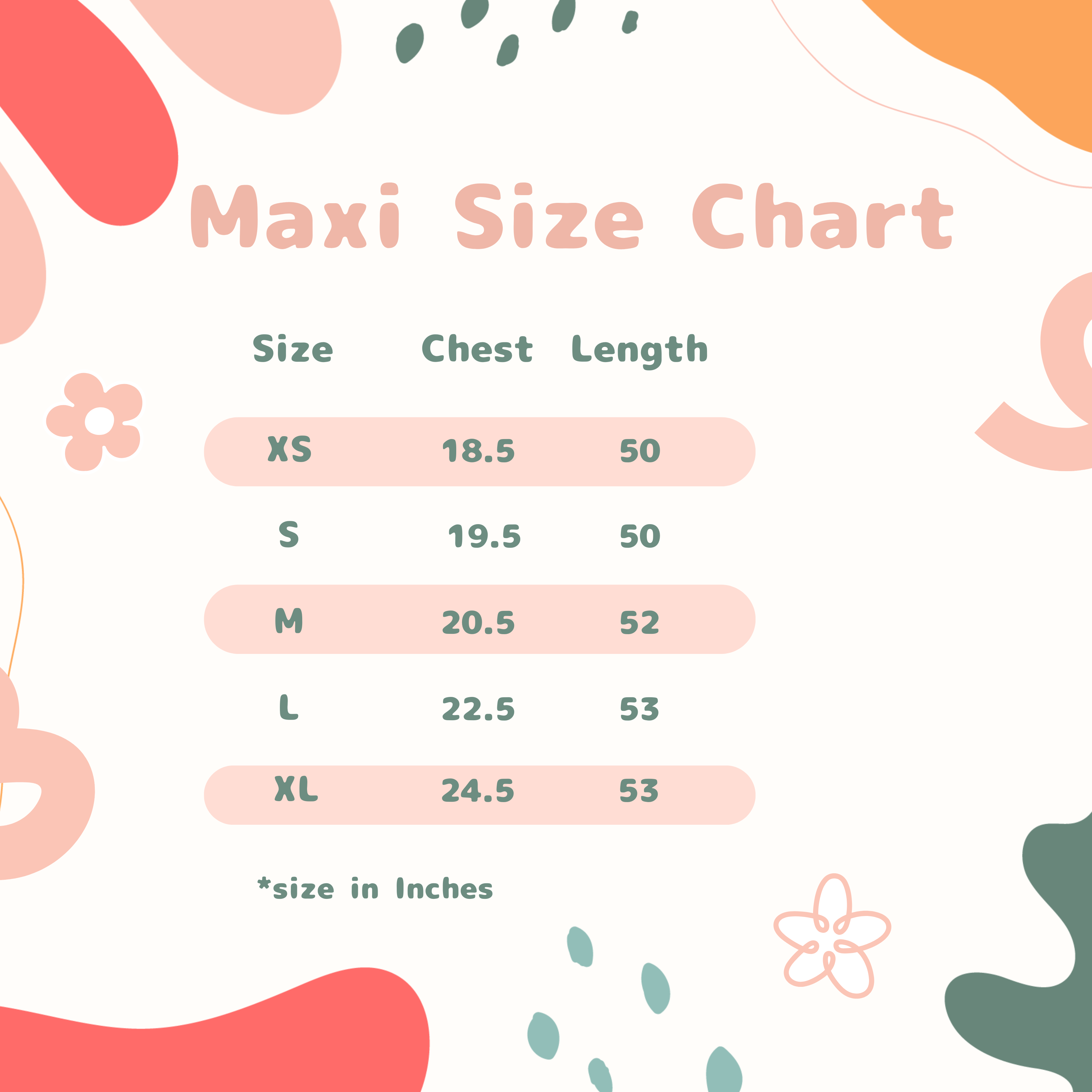Vintage Ruby dress Size Chart
