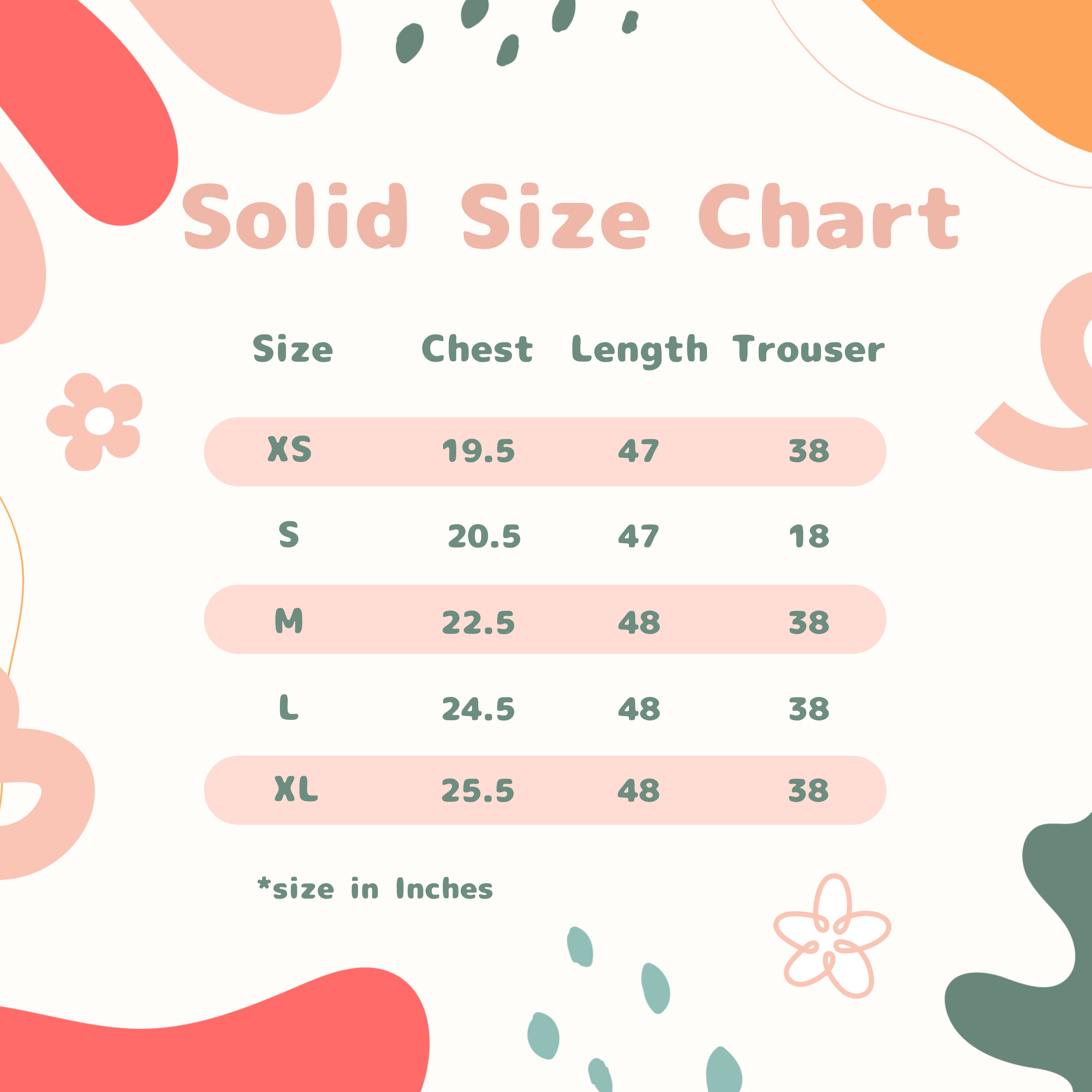 IVA Black Solid Size Chart