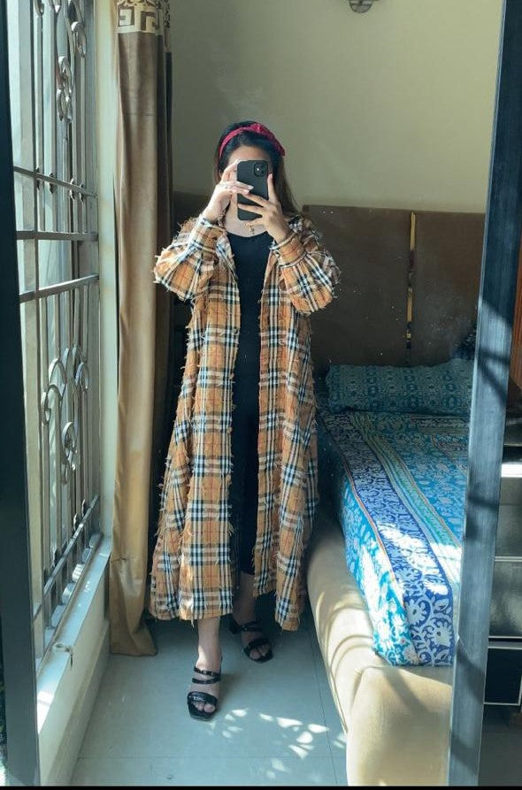 Brown Korean Check Dress