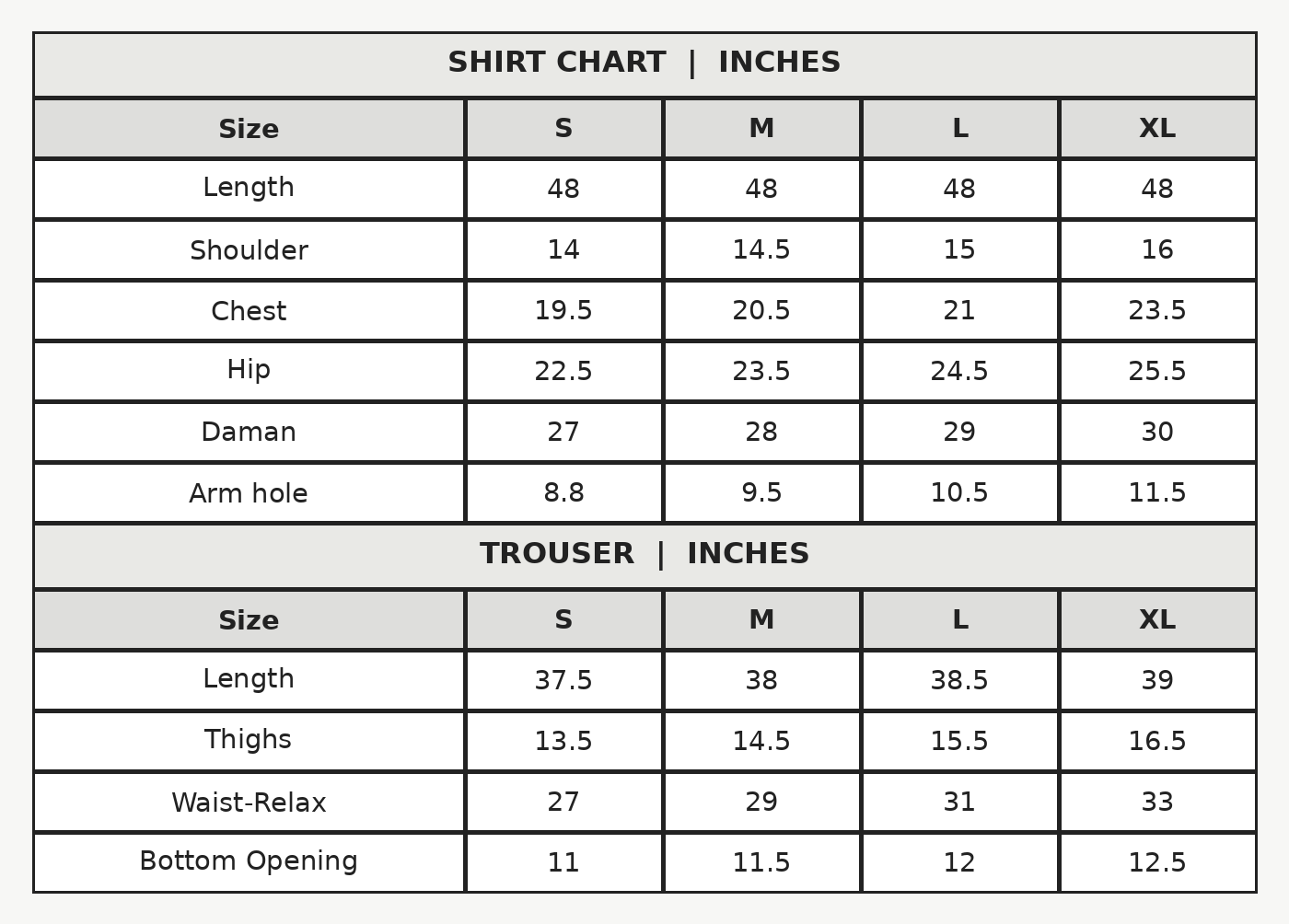 LUME Size Chart
